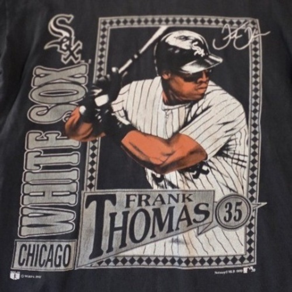 Vintage Nutmeg Mills Frank Thomas White Sox T-Shirt XL Black Cotton 1992 MLB Y2K
